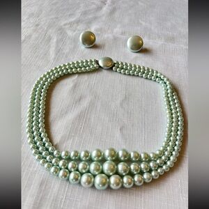 Baby blue pearl necklace and earrings Like New, 1950s